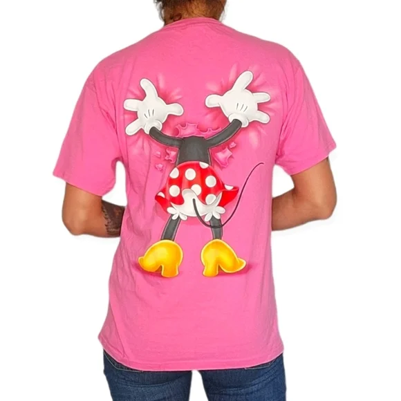 Disney Hanes Front Back Graphic Minnie Mouse Short Sleeve Cotton Medium Pink - Picture 2 of 4